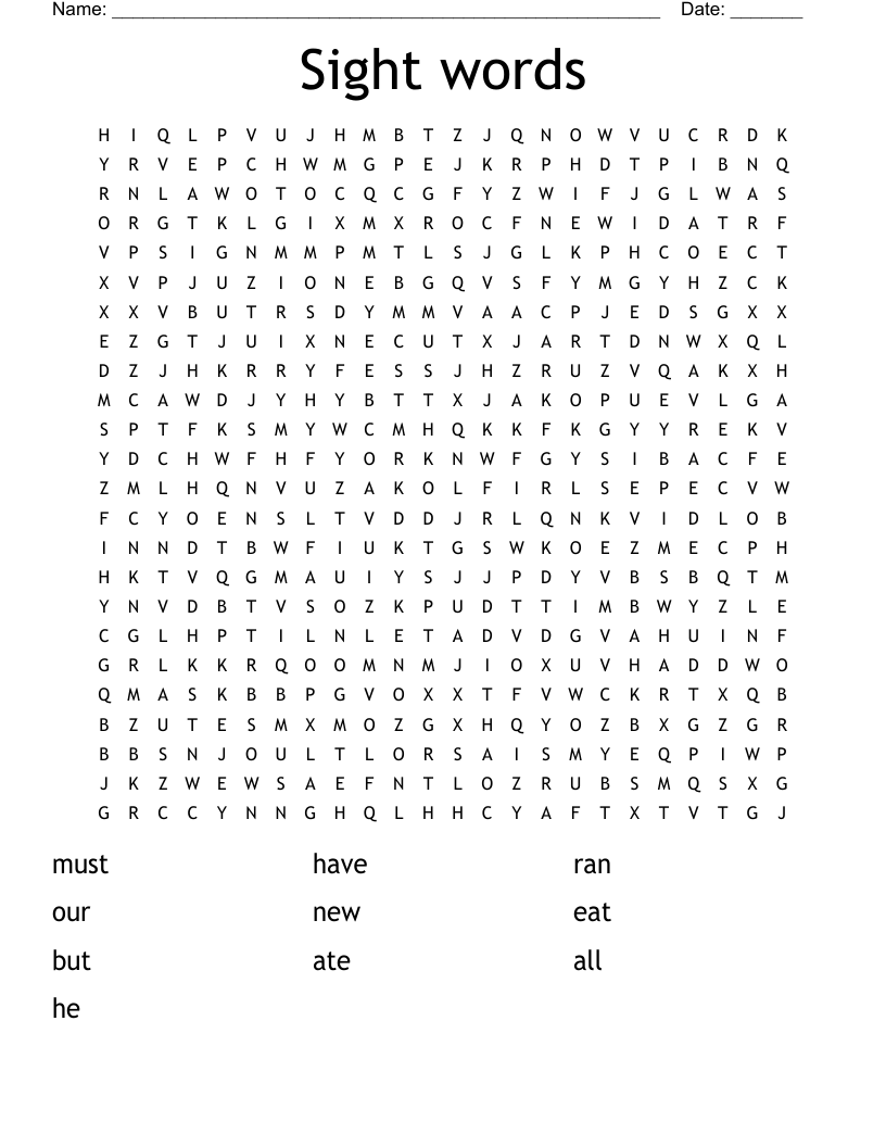 Sight words Word Search