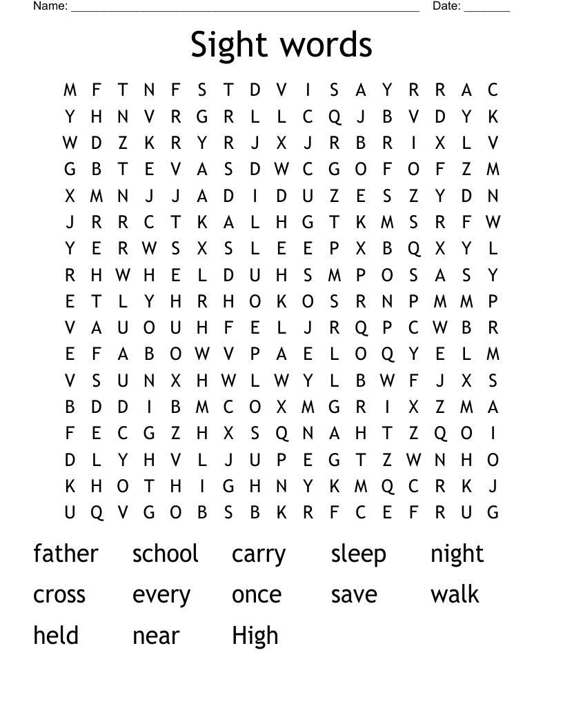 Sight words Word Search