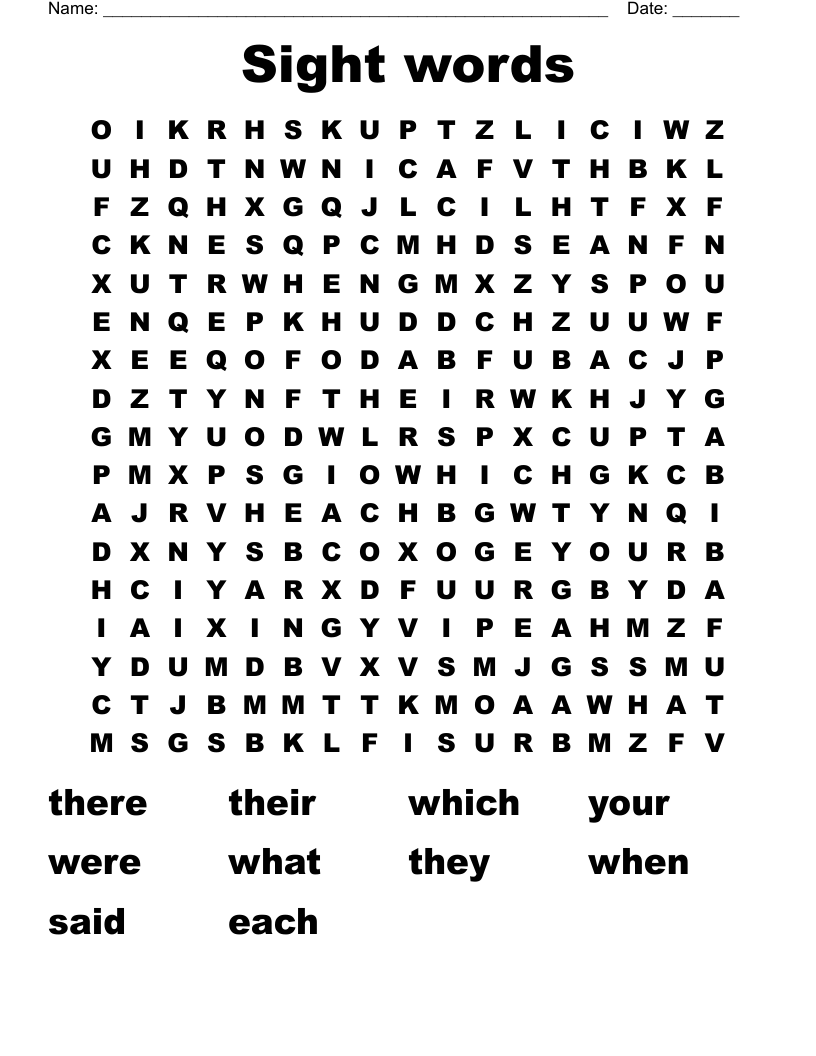Sight words Word Search