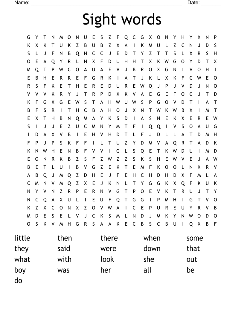 Sight words Word Search