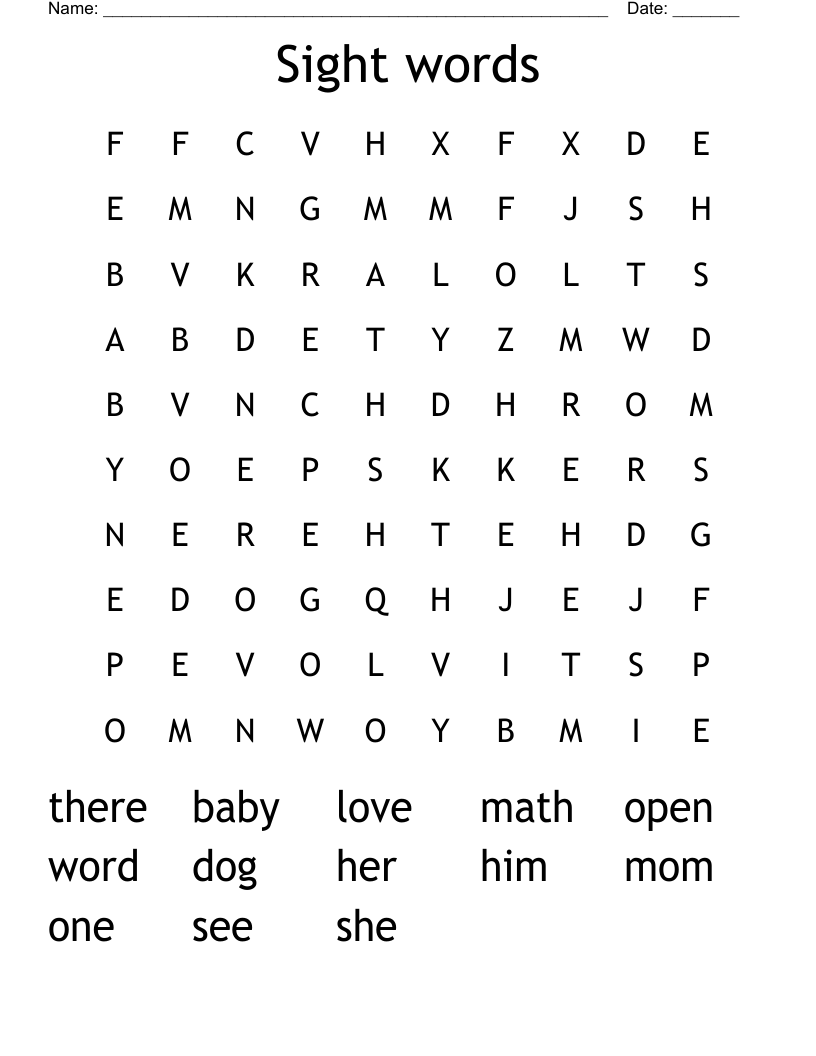 Sight words Word Search