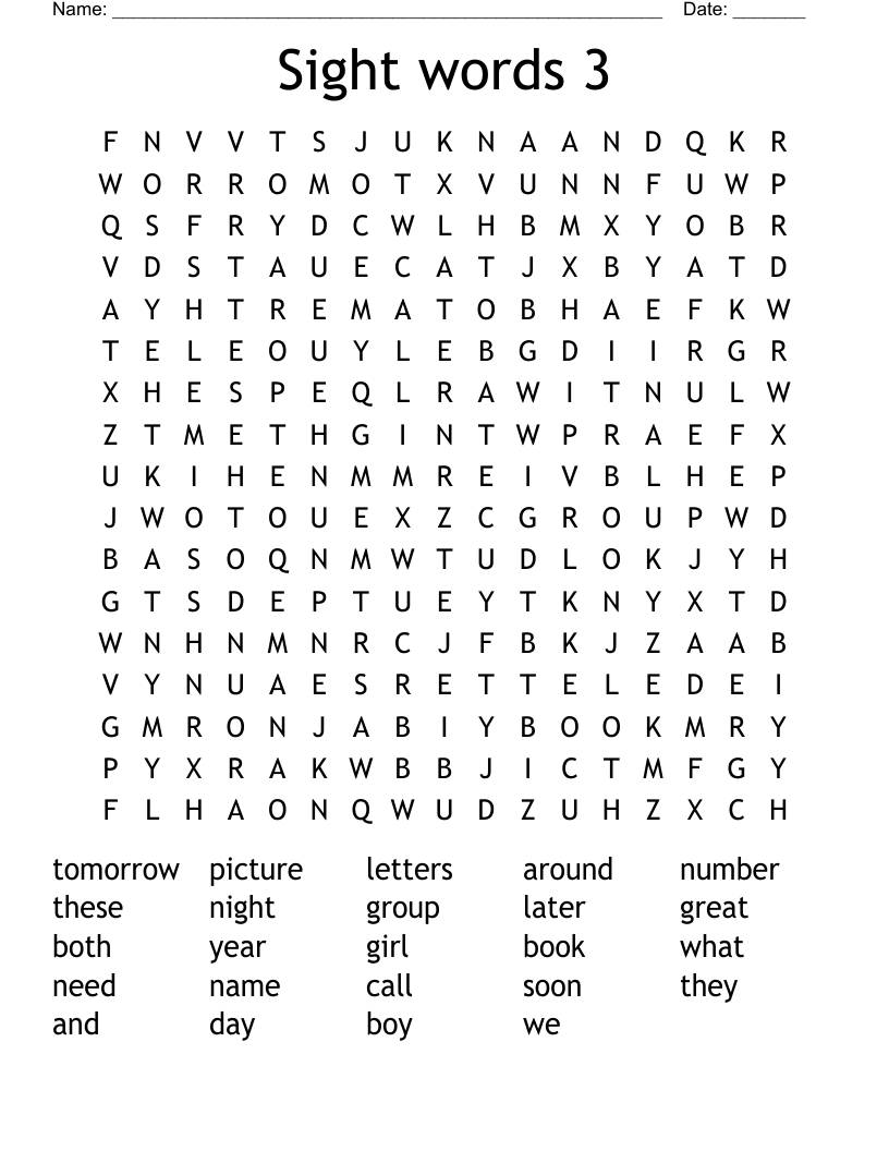 Sight words 3 Word Search