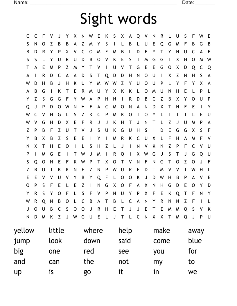 Sight words Word Search
