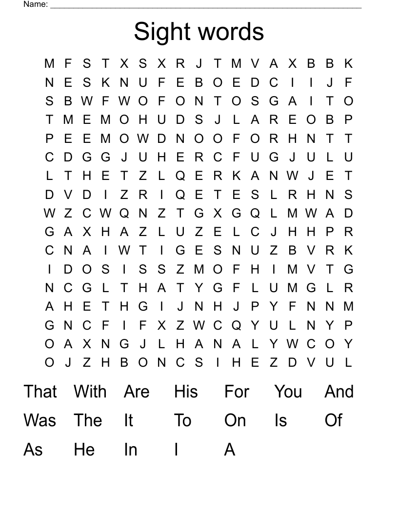 Sight words Word Search