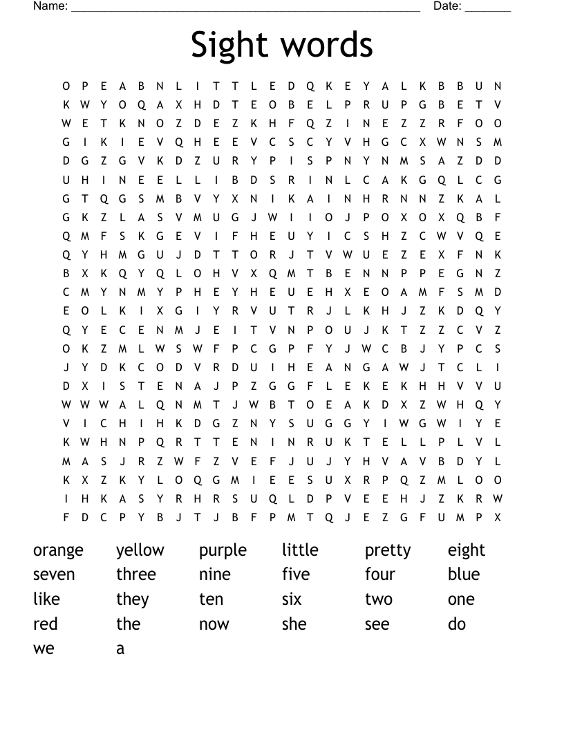 Sight words Word Search