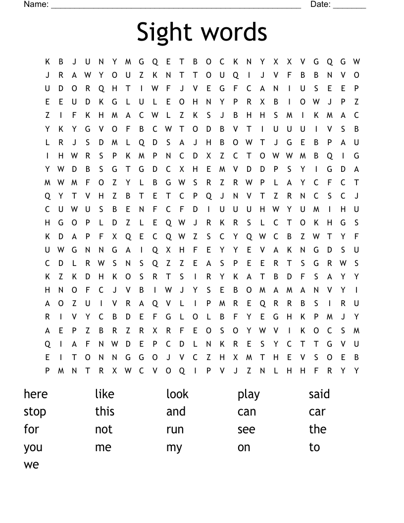 Sight words Word Search