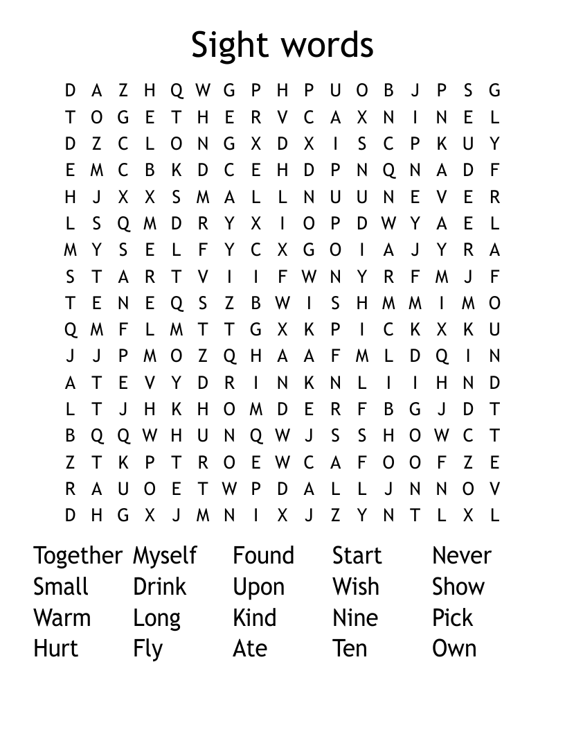 Sight words Word Search