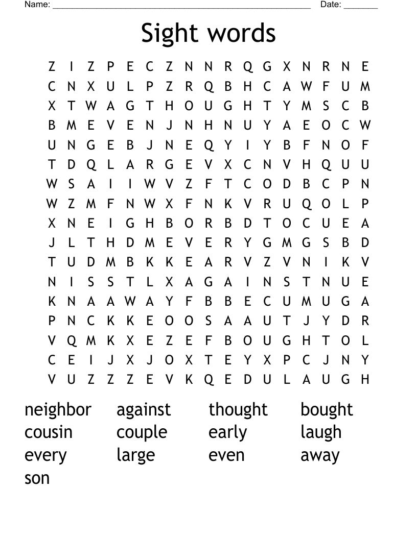 Sight words Word Search
