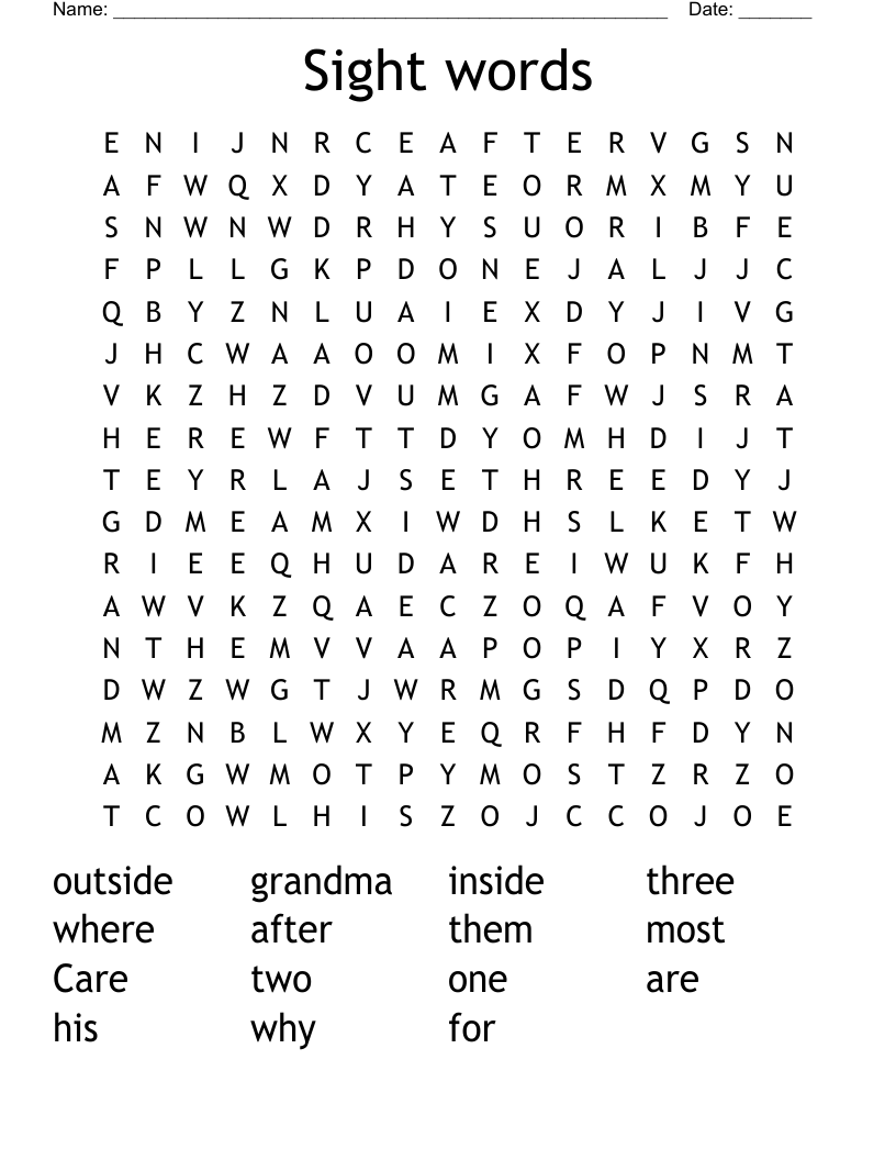 Sight words Word Search