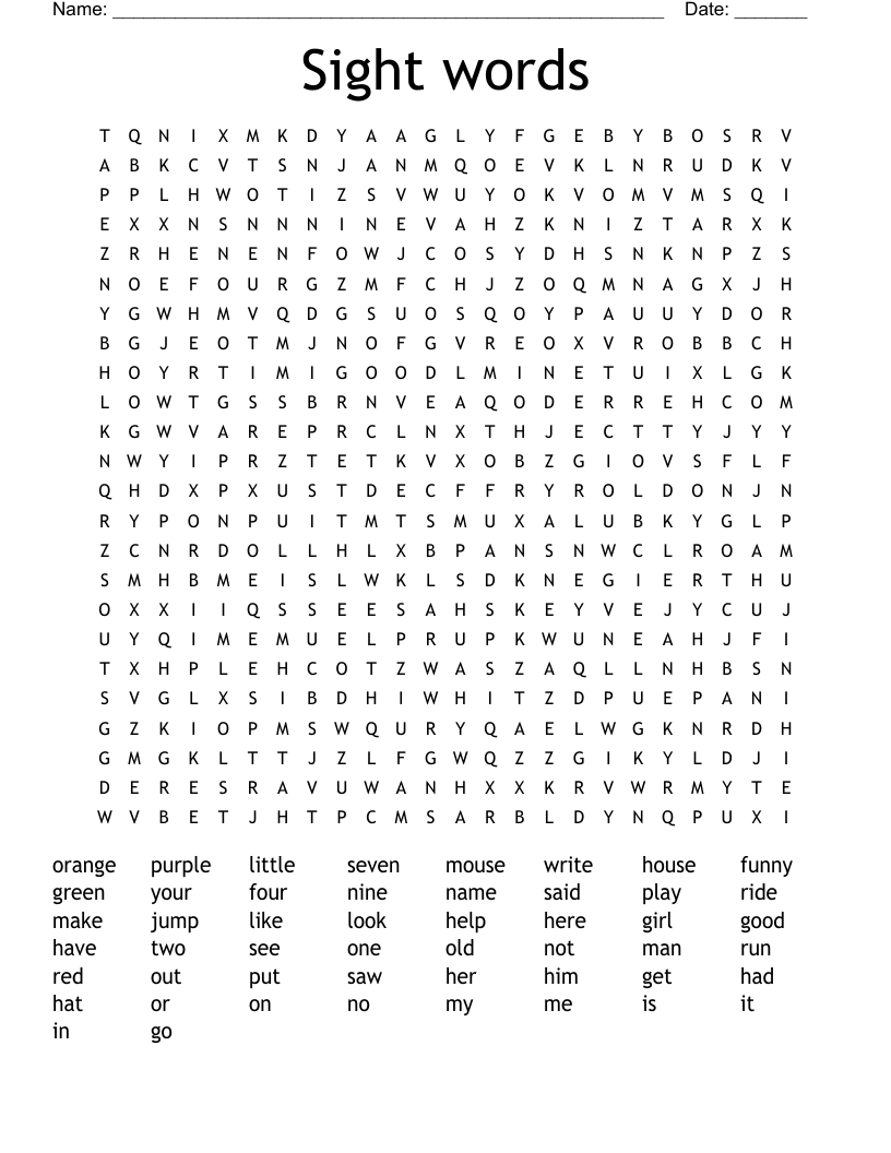 Sight words Word Search