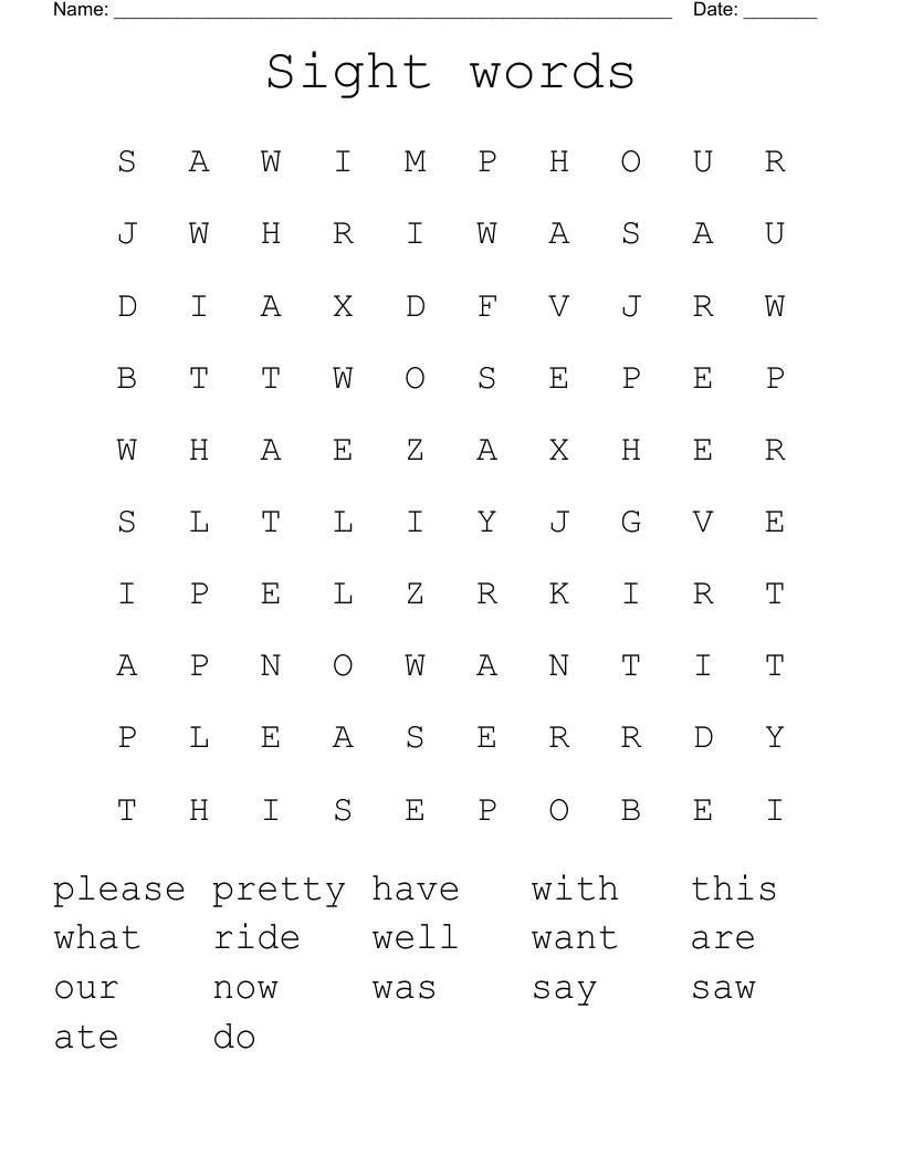 Sight words Word Search