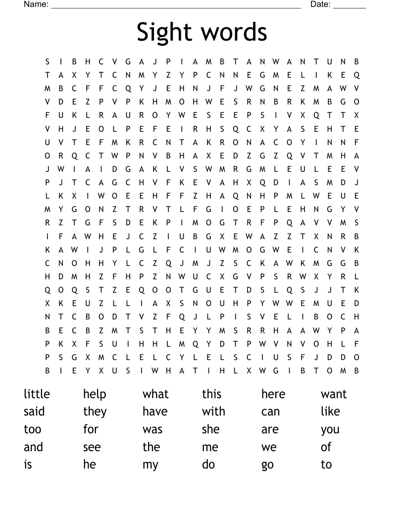 Sight words  Word Search