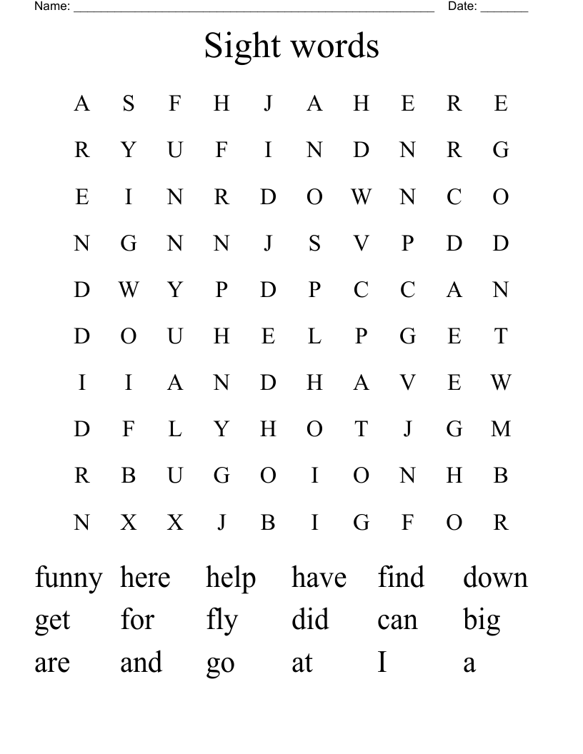 Sight words  Word Search