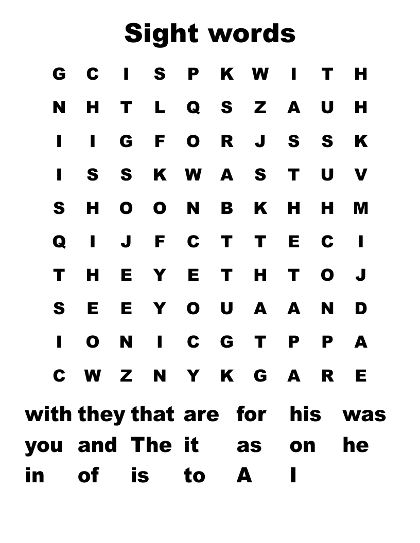Sight words  Word Search