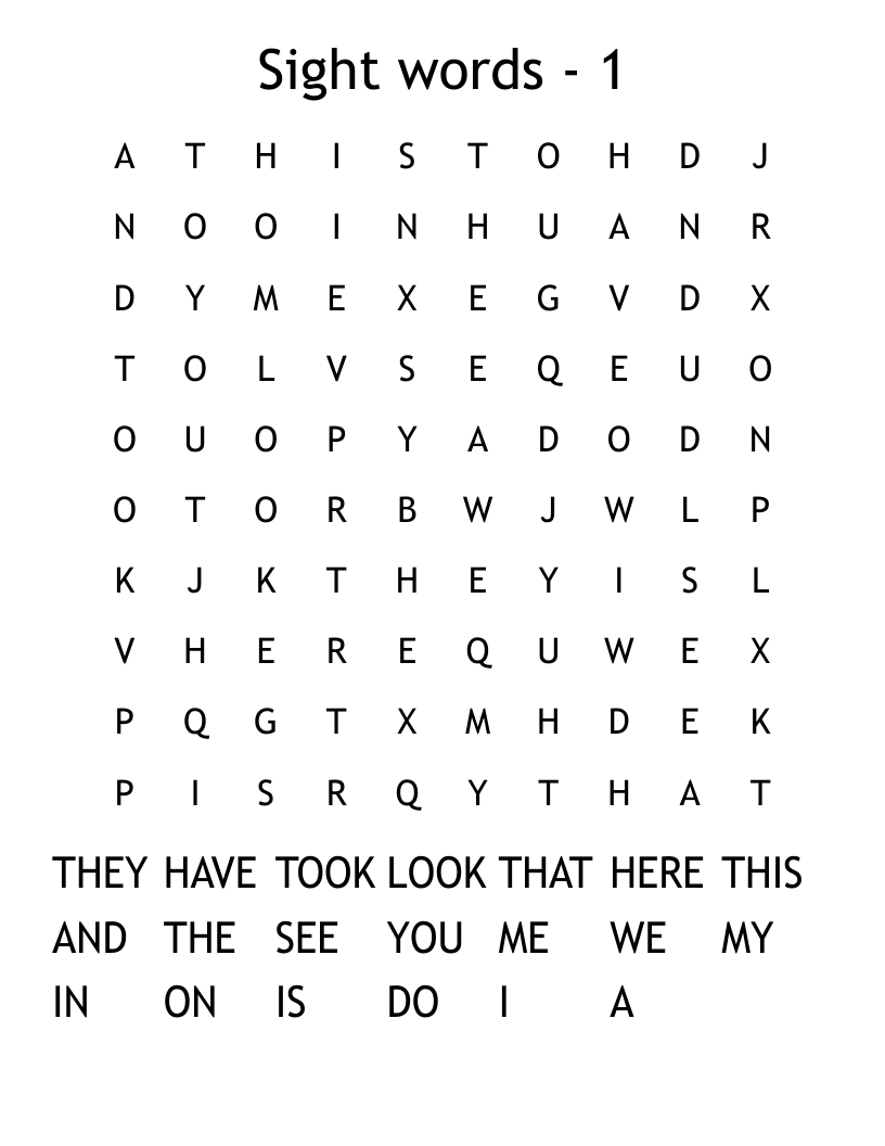 Sight words - 1 Word Search