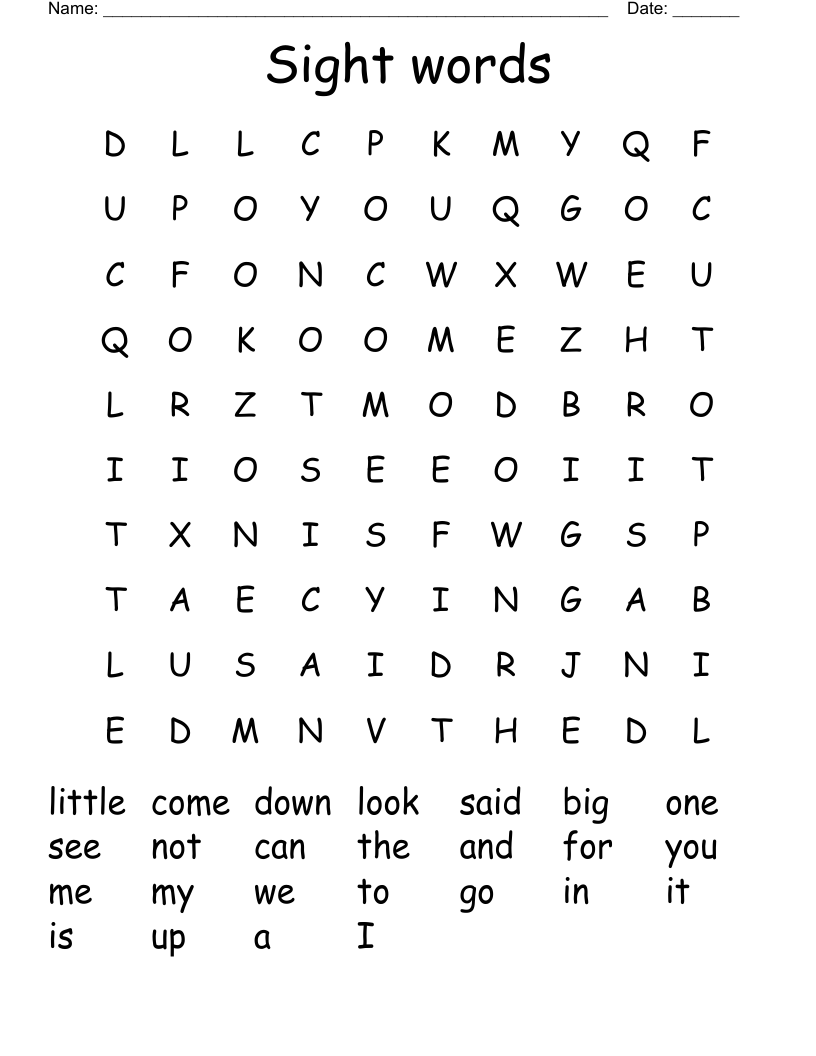 Sight words  Word Search