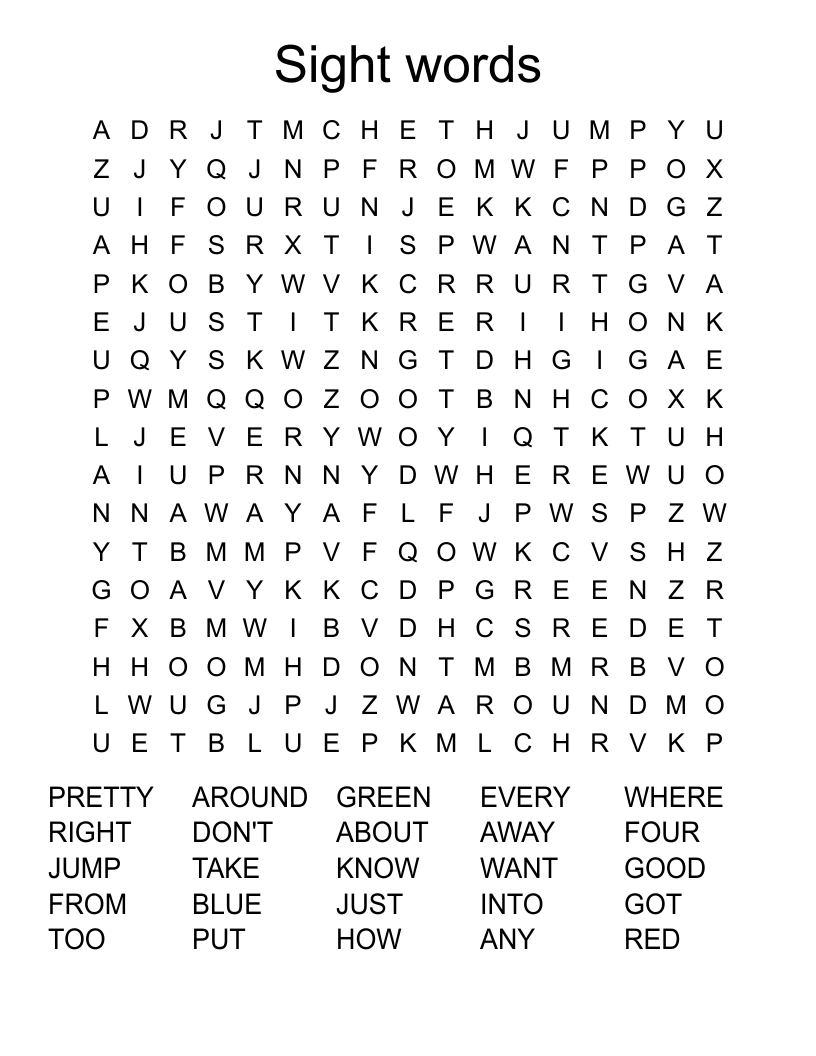 Sight words  Word Search