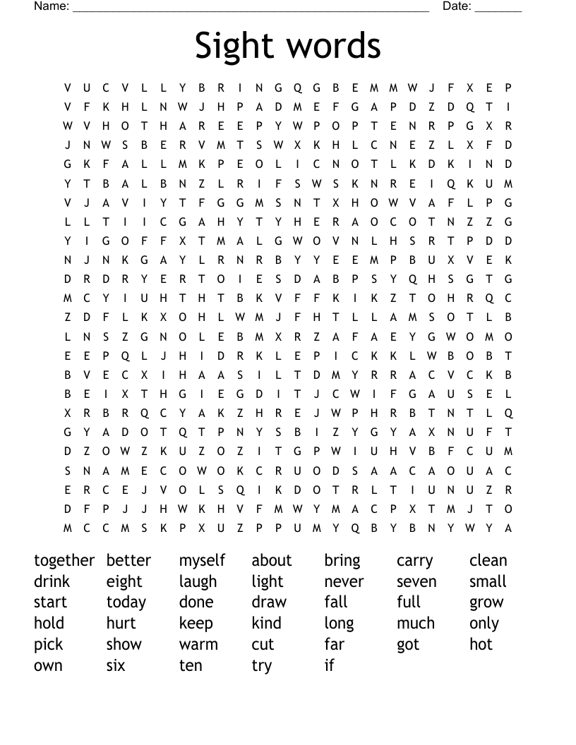 Sight words  Word Search
