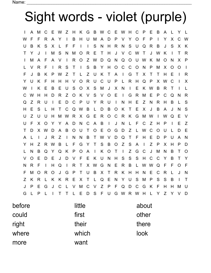 Sight words - violet (purple) Word Search