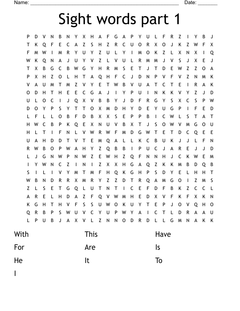 Sight words part 1 Word Search