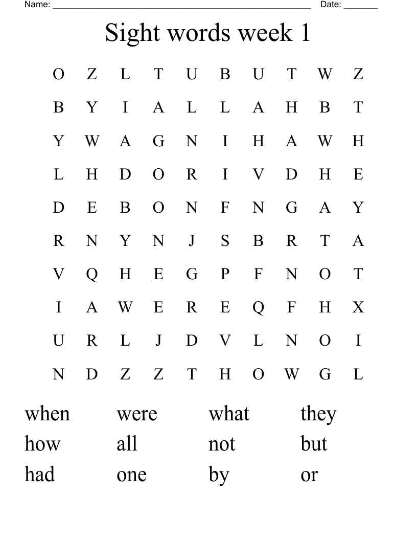 Sight words week 1 Word Search
