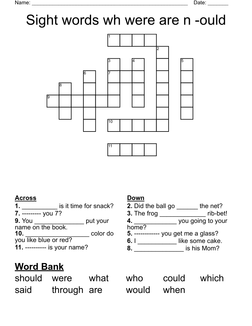 Sight words wh were are n -ould Crossword