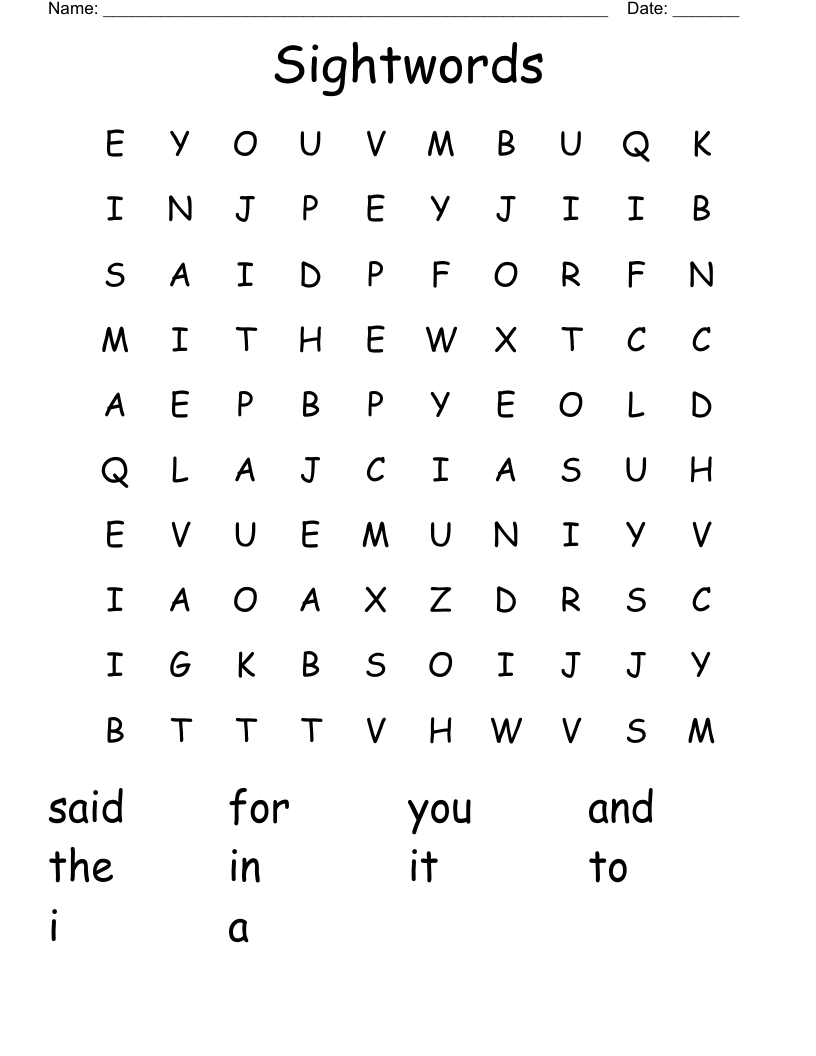 Sightwords Word Search