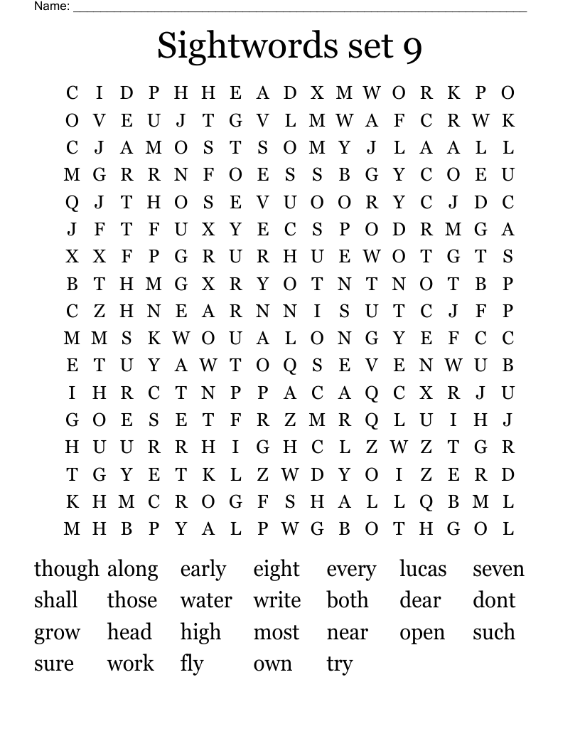 Sightwords set 9 Word Search