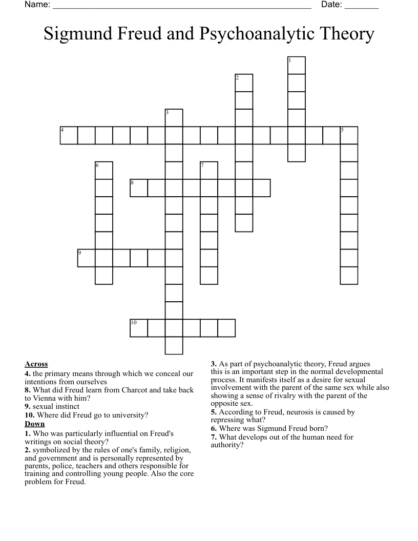 Sigmund Freud and Psychoanalytic Theory Crossword