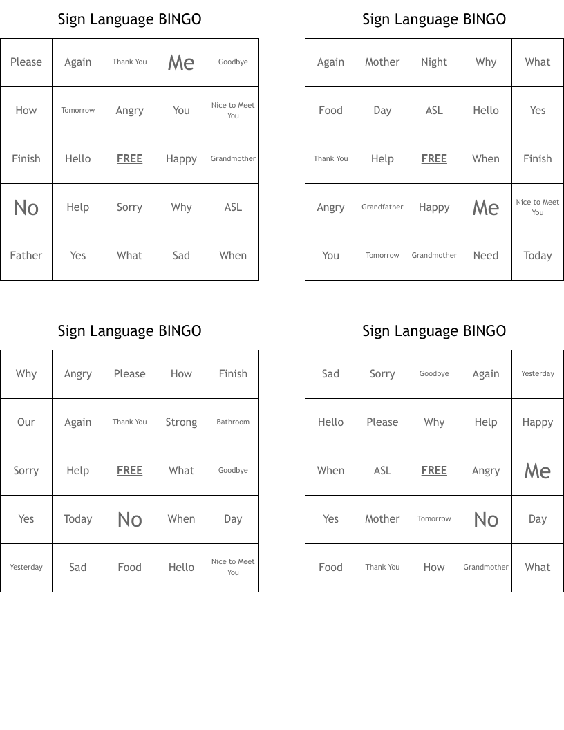 Sign Language BINGO