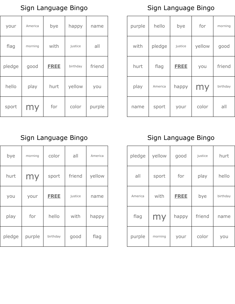 Sign Language Bingo