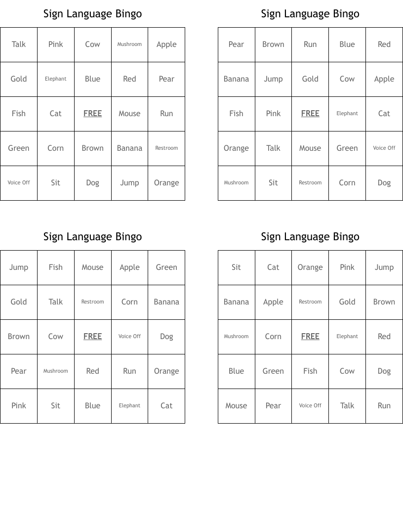 Sign Language Bingo