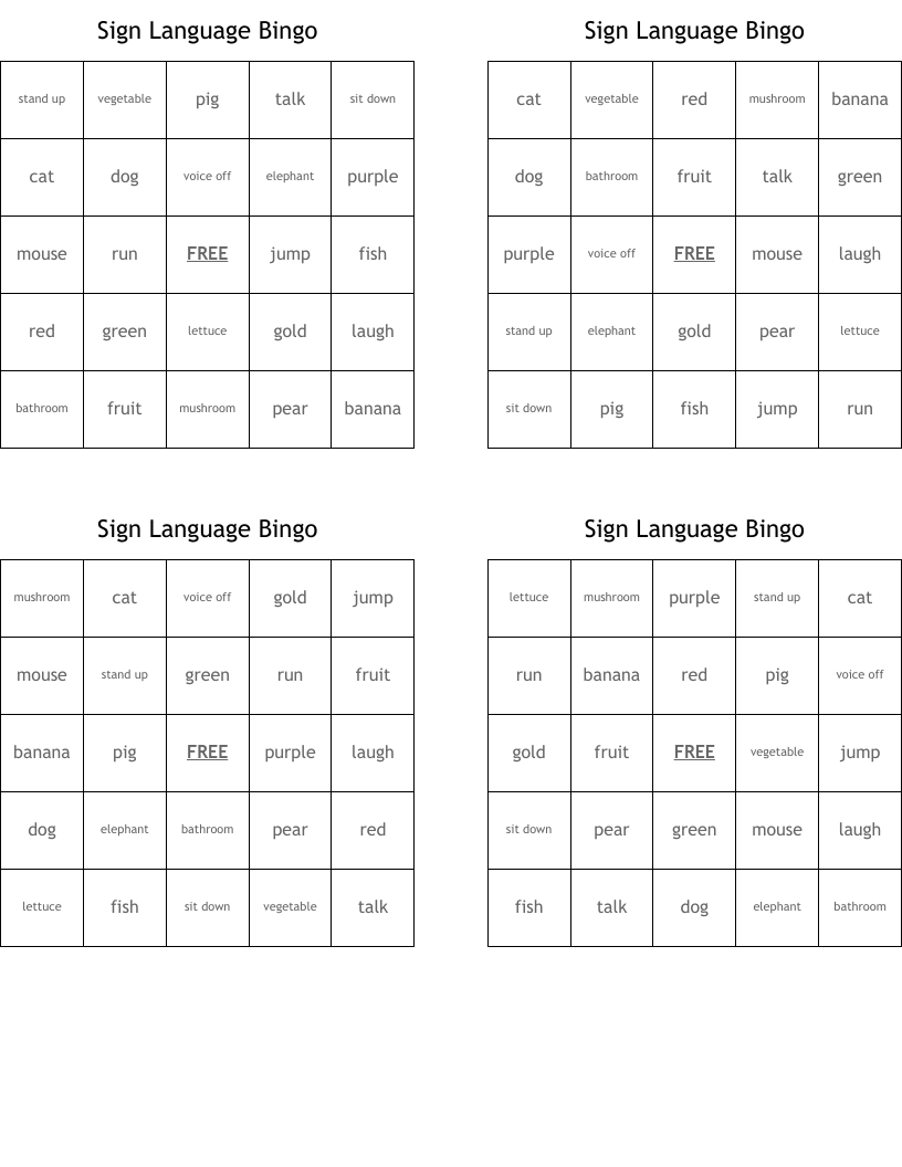 Sign Language Bingo