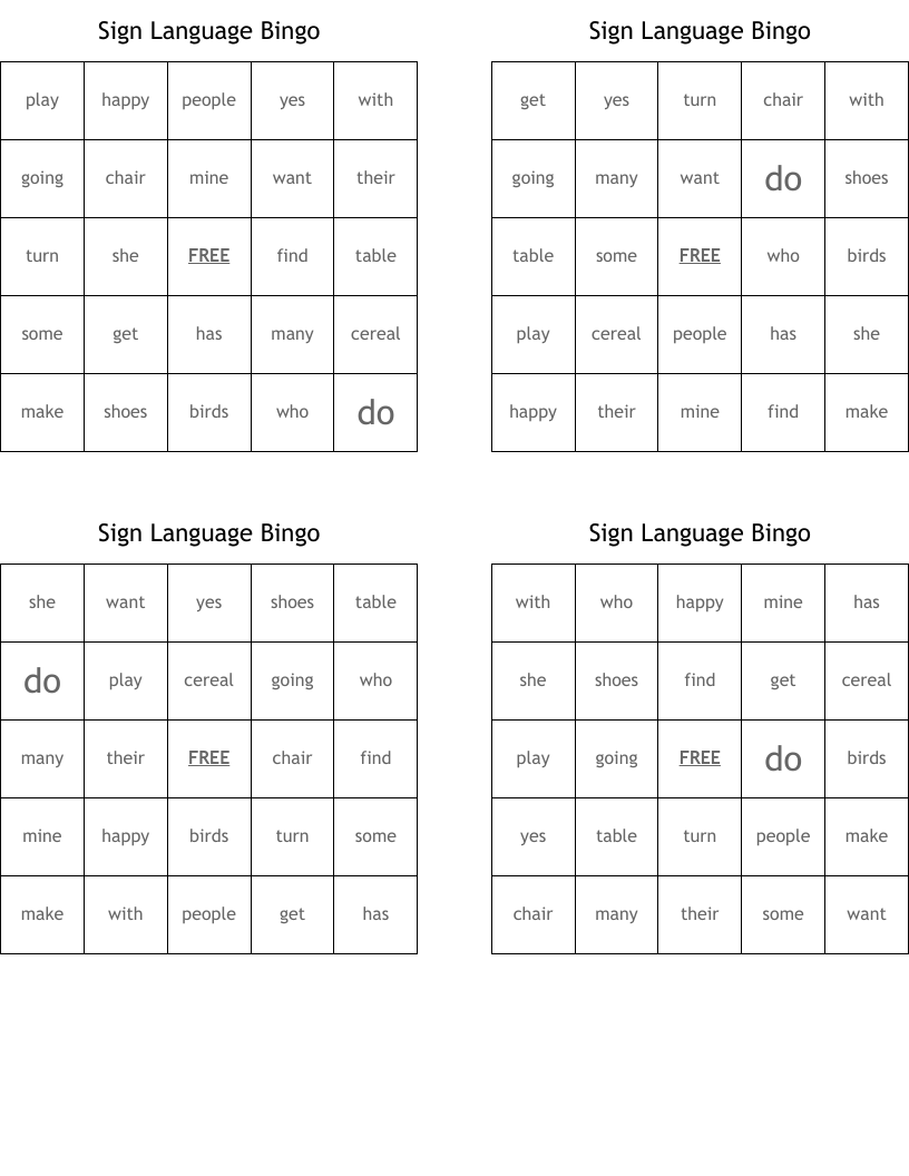 Sign Language Bingo