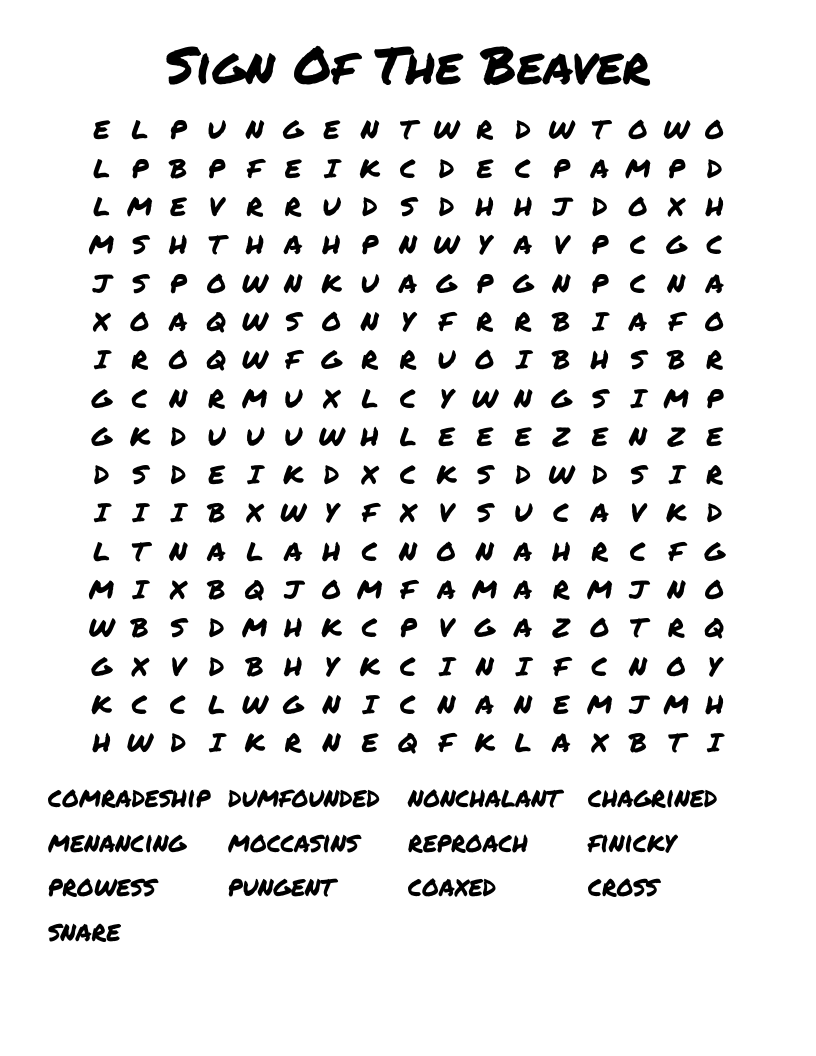 Sign Of The Beaver Word Search