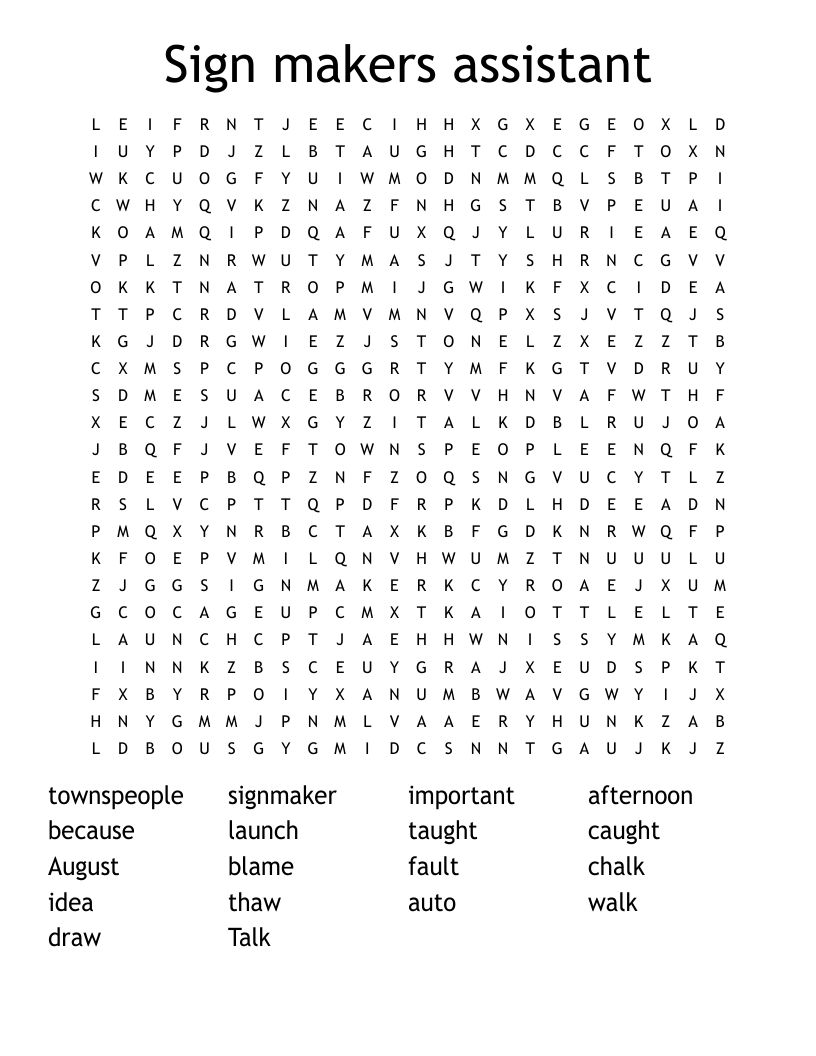 Sign makers assistant  Word Search