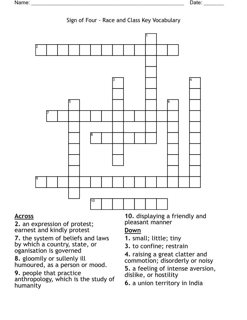 Sign of Four - Race and Class                                                Key Vocabulary  Crossword
