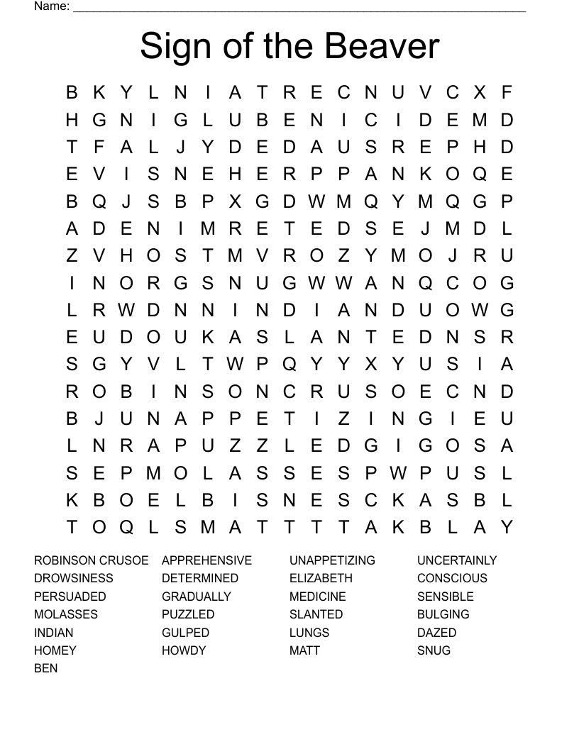 Sign of the Beaver Word Search