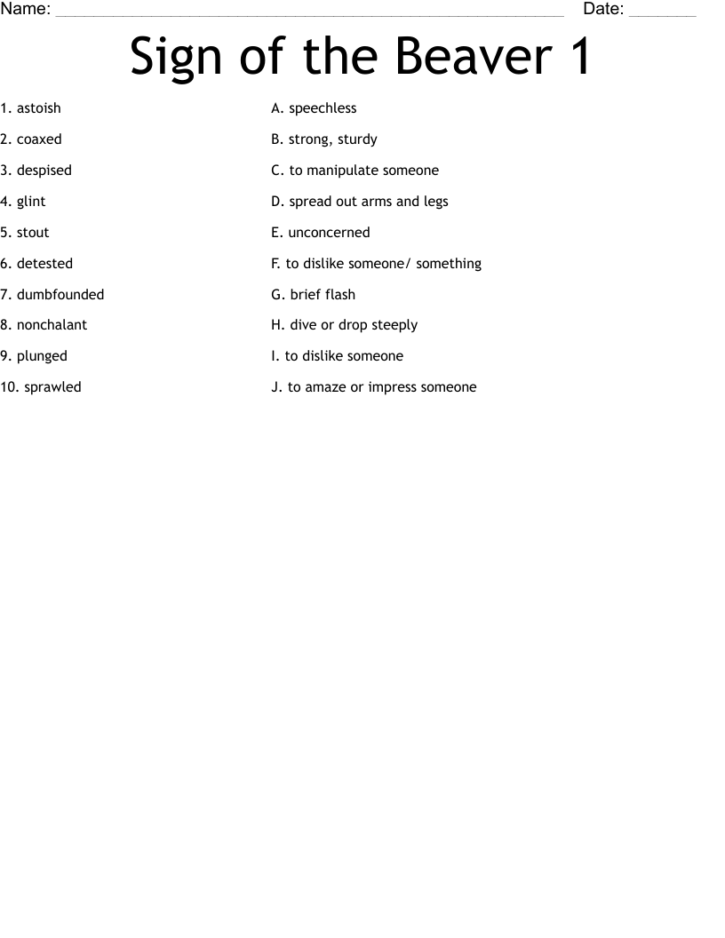 Sign of the Beaver 1 Worksheet