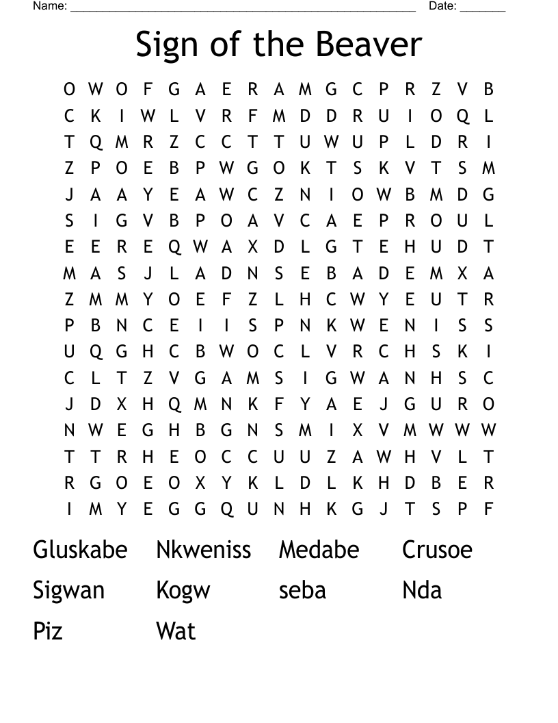 Sign of the Beaver Word Search