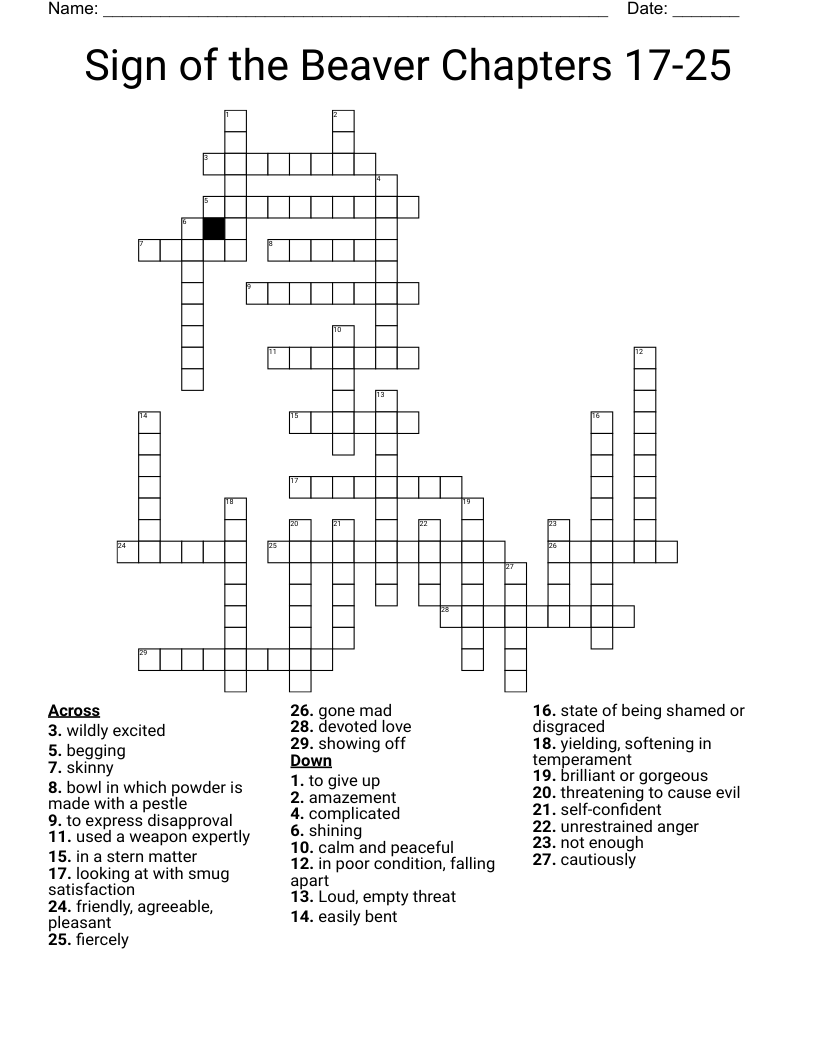 Sign of the Beaver Chapters 17-25 Crossword