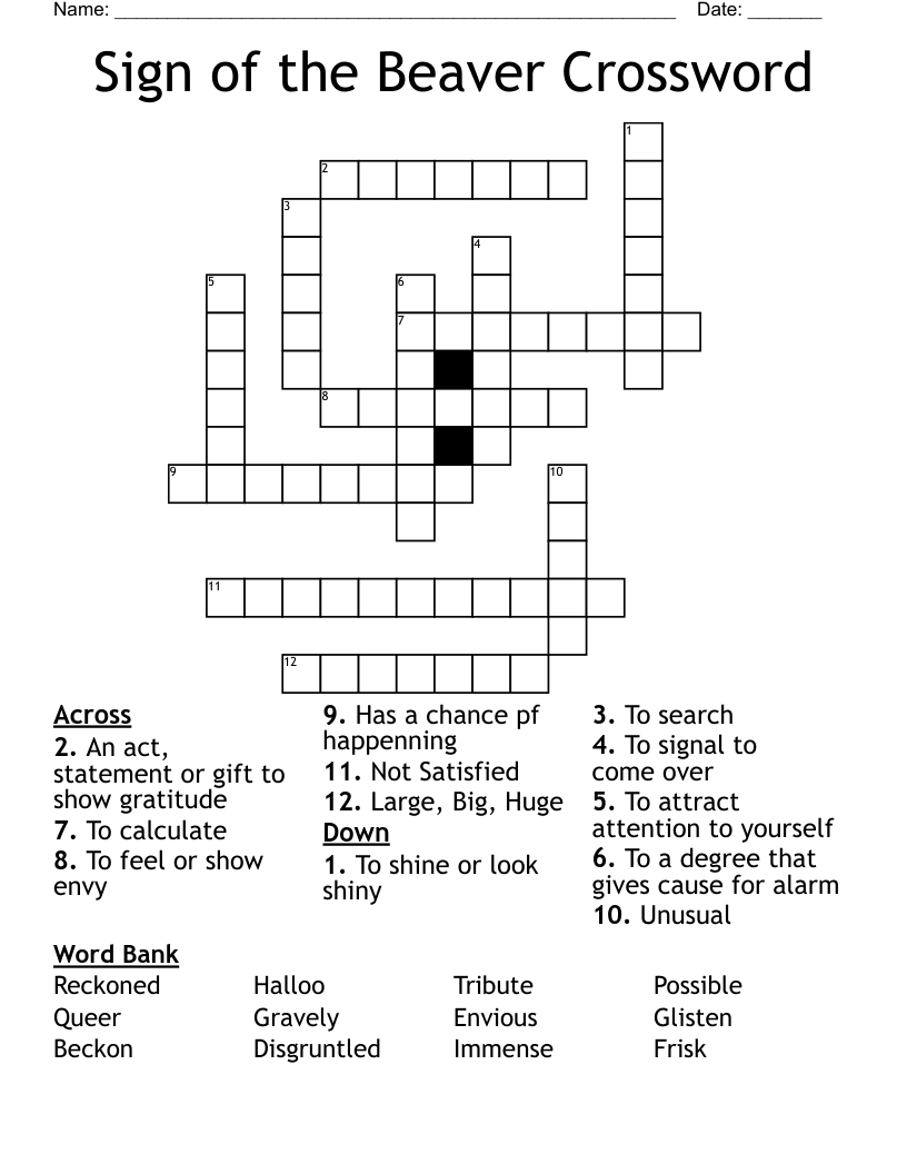 Sign of the Beaver Crossword