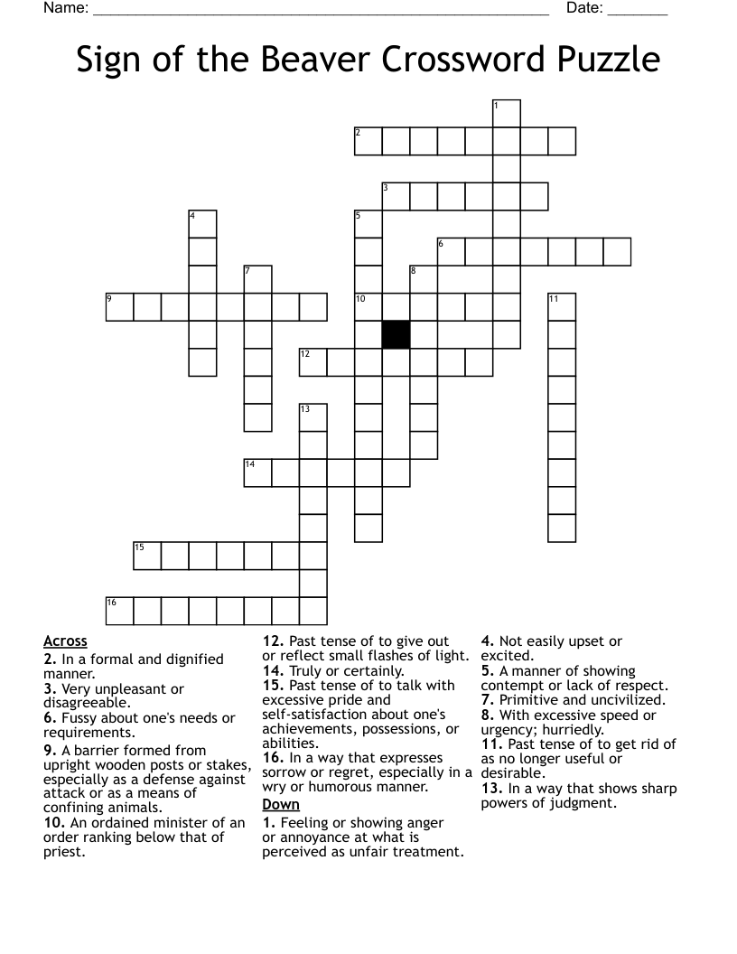 Sign of the Beaver Crossword Puzzle
