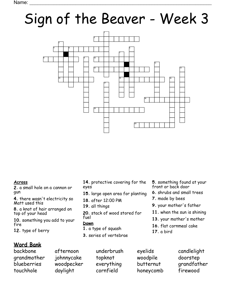 Sign of the Beaver - Week 3 Crossword