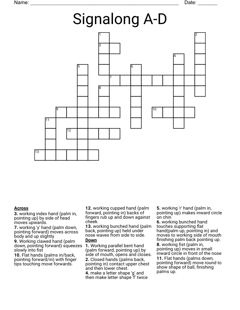 Signalong A-D Crossword