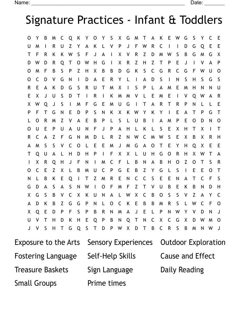 Signature Practices - Infant & Toddlers Word Search