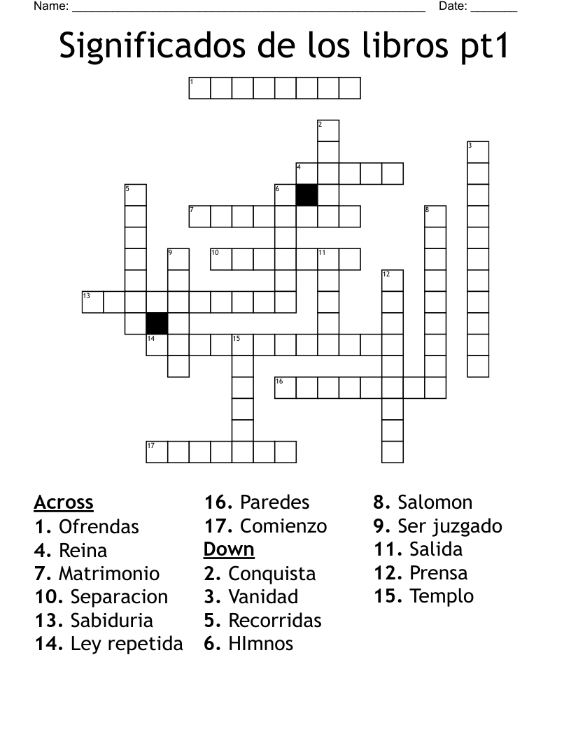 Significados de los libros pt1 Crossword