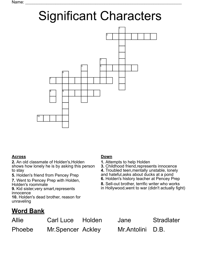 Significant Characters  Crossword