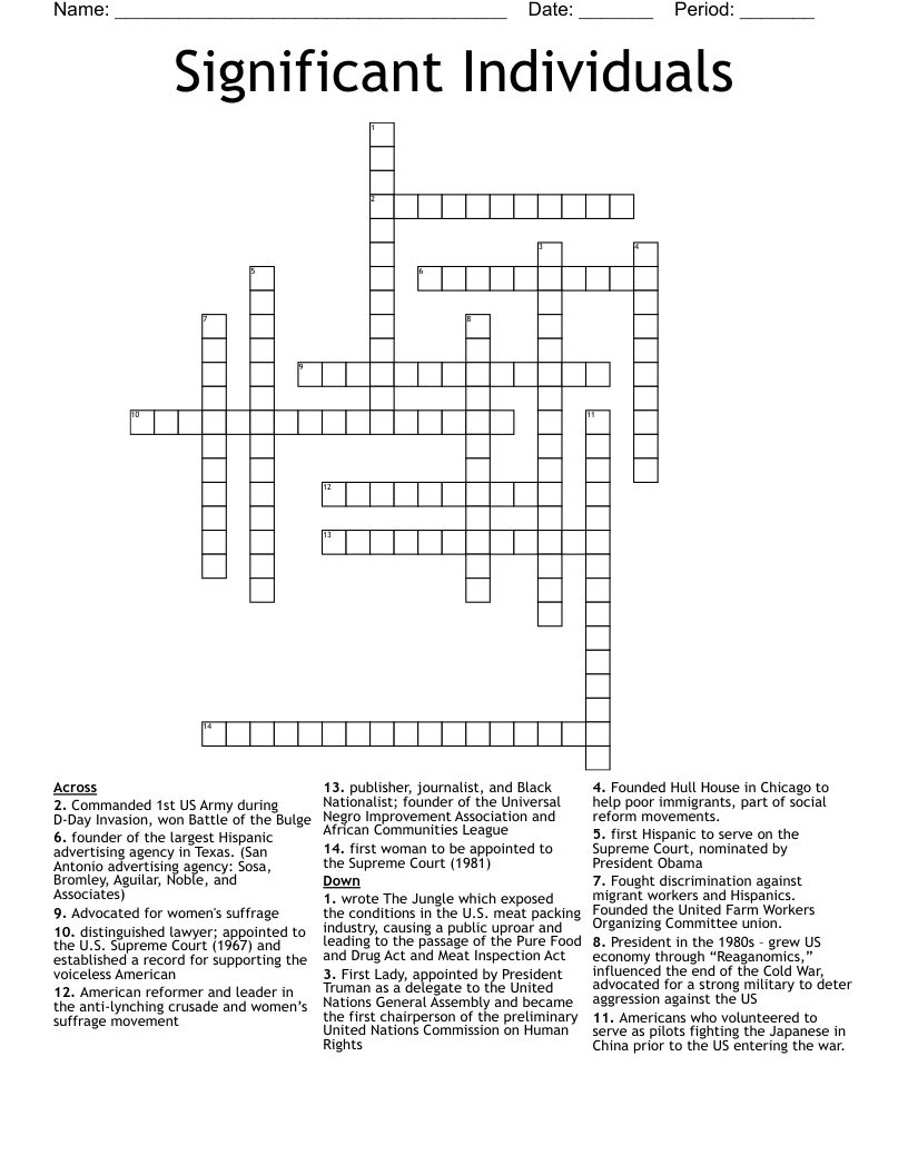 Significant Individuals Crossword