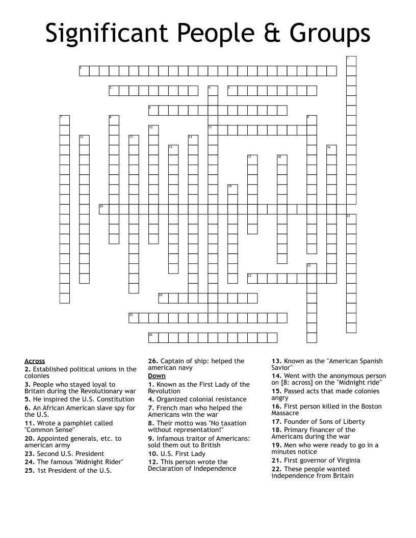 Significant People & Groups Crossword